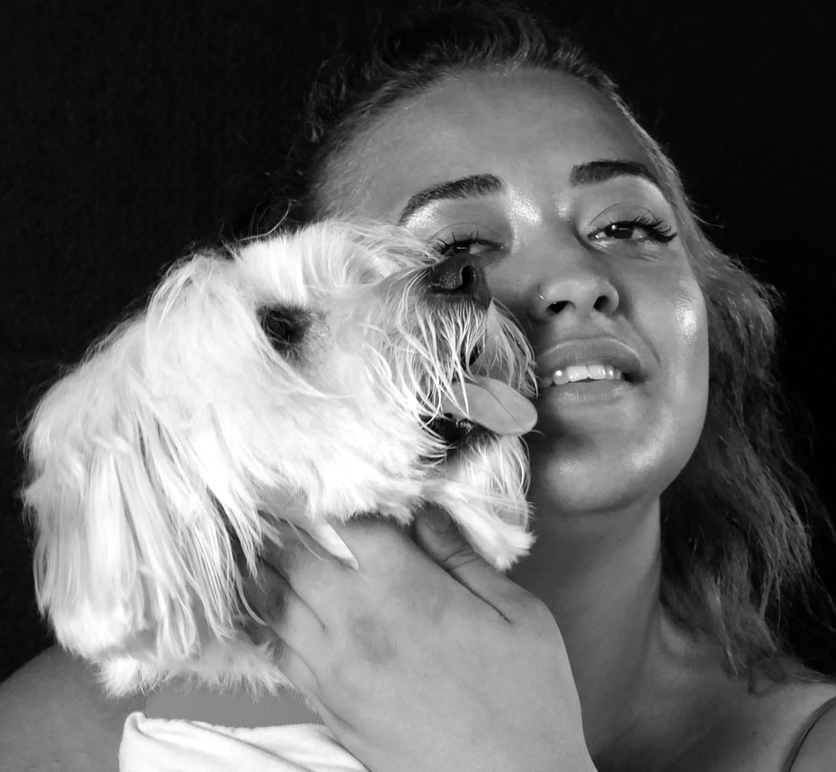 Carlos bichon maltais avec sa maîtresse