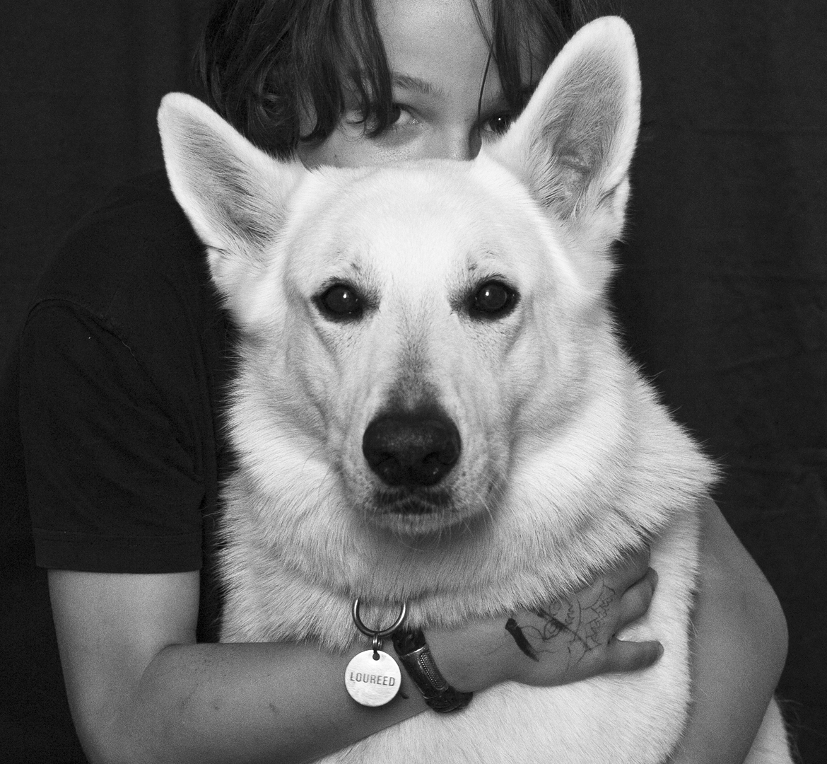 un berger suisse blanc avec son maître